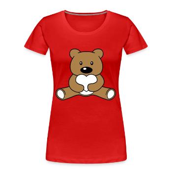 Süßer Kawaii Teddy Bär hält rotes Herz zeigt Liebe - Frauen Premium Bio T-Shirt - Rot - Vorne - Mia (176cm)
