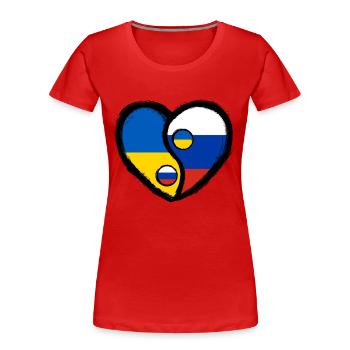 Ukraine Russland Yin Yang Herz - Frauen Premium Bio T-Shirt - Rot - Vorne - Mia (176cm)