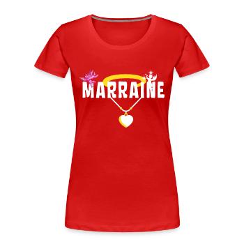 Marraine Baptême Chérubin - Collier avec Cœur - T-shirt bio Premium Femme - rouge - Devant - Mia (176cm)