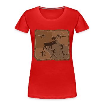 Hirsch Steinzeit - Frauen Premium Bio T-Shirt - Rot - Vorne - Mia (176cm)