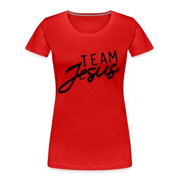 Jesus Christus Team Jesus - Frauen Premium Bio T-Shirt - Rot - Vorne - Mia (176cm)