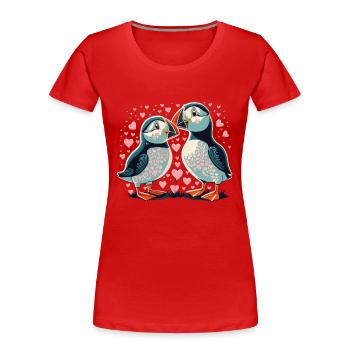 Puffins in love, Love Puffins - Women's Premium Organic T-Shirt - red - Front - Mia (176cm)