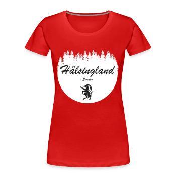 Hälsingland Suède Autocollants de vacances Bock - T-shirt bio Premium Femme - rouge - Devant - Mia (176cm)