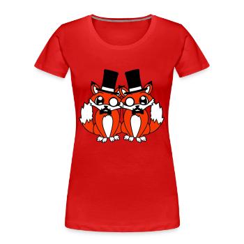 2 Foxes Friends Top Hat Men's Monocle Glasses - Women's Premium Organic T-Shirt - red - Front - Mia (176cm)