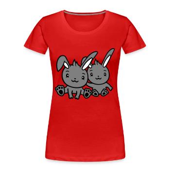 2 Hasen Freunde Team Crew Paar Zwei Glückliche - Frauen Premium Bio T-Shirt - Rot - Vorne - Mia (176cm)