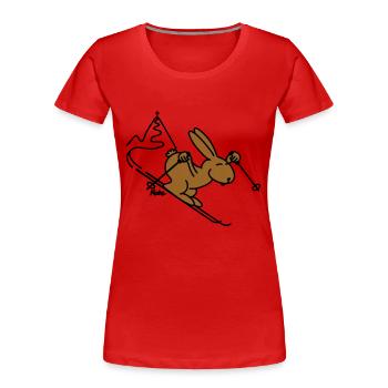 Skihase (farbig) mit Berg - Frauen Premium Bio T-Shirt - Rot - Vorne - Mia (176cm)