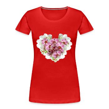 Orchid, flowers, flower heart, heart, blossom - Women's Premium Organic T-Shirt - red - Front - Mia (176cm)