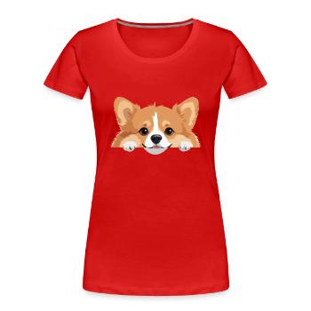 Corgi Coup d’œil mignon Adorable drôle animal dessin animé - T-shirt bio Premium Femme - rouge - Devant - Mia (176cm)