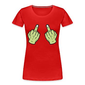 Doigt du milieu main coquine - T-shirt bio Premium Femme - rouge - Devant - Mia (176cm)