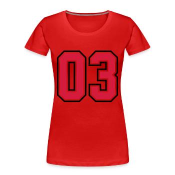 03 sports jersey football number - T-shirt bio Premium Femme - rouge - Devant - Mia (176cm)