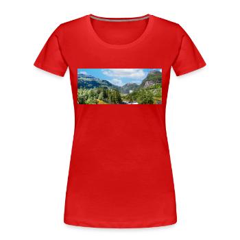 Geiranger panorama Storseterfossen Norwegen - Frauen Premium Bio T-Shirt - Rot - Vorne - Mia (176cm)