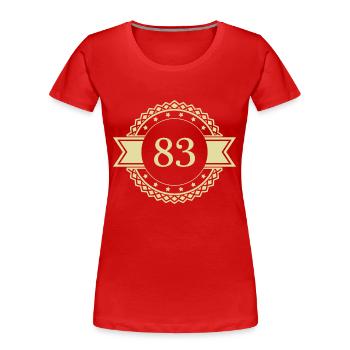 83 Emblème numérique - T-shirt bio Premium Femme - rouge - Devant - Mia (176cm)