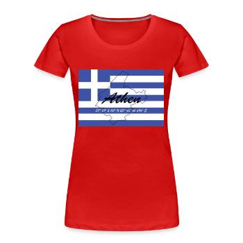 Athen - Hauptstadt mit GPS & Flagge - Frauen Premium Bio T-Shirt - Rot - Vorne - Mia (176cm)