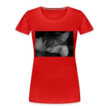 Die Katze mit dem schrecklichen Blick - Frauen Premium Bio T-Shirt - Rot - Vorne - Mia (176cm)