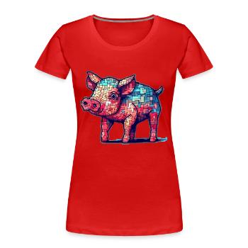 Putziges kleines Ferkel in 8 Bit Look - Frauen Premium Bio T-Shirt - Rot - Vorne - Mia (176cm)