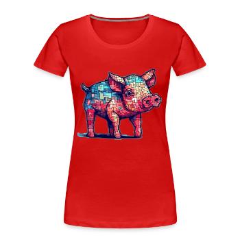 Retro Schwein in cooler 8 Bit Grafik - Frauen Premium Bio T-Shirt - Rot - Vorne - Mia (176cm)
