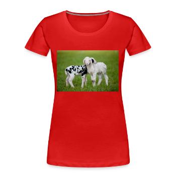 Lämmer Schwarz Weiss - Frauen Premium Bio T-Shirt - Rot - Vorne - Mia (176cm)