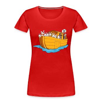 Noah Arche Boot Hasen - Frauen Premium Bio T-Shirt - Rot - Vorne - Mia (176cm)