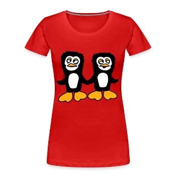 Penguins Équipe 2 Amis Fatigué Confus Se tenant la main - T-shirt bio Premium Femme - rouge - Devant - Mia (176cm)