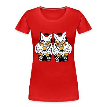 2 Gamer Owls Play Team Friends Two Player Duo - Women's Premium Organic T-Shirt - red - Front - Mia (176cm)