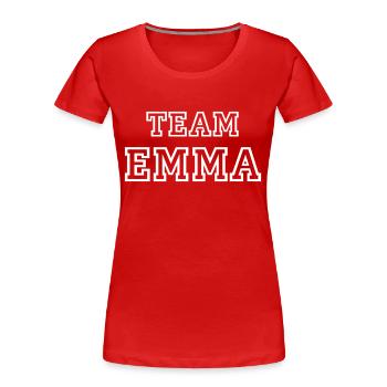 TEAM EMMA Hundename Hünding TeamTrikot - Frauen Premium Bio T-Shirt - Rot - Vorne - Mia (176cm)