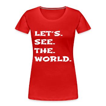 mountain happy hiking quote fun camping partner - Women's Premium Organic T-Shirt - red - Front - Mia (176cm)