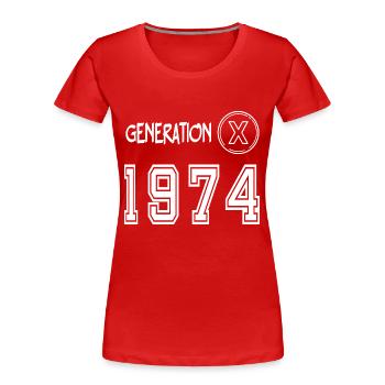 Génération X 1974 - T-shirt bio Premium Femme - rouge - Devant - Mia (176cm)