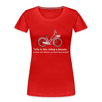 🚲 Vie à vélo - T-shirt bio Premium Femme - rouge - Devant - Mia (176cm)