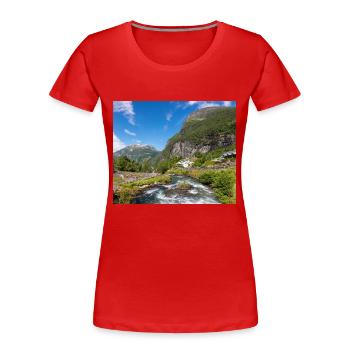 Geiranger panorama Storseterfossen Norwegen - Frauen Premium Bio T-Shirt - Rot - Vorne - Mia (176cm)