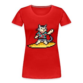 Surfkatze, Pixelkunst - Frauen Premium Bio T-Shirt - Rot - Vorne - Mia (176cm)