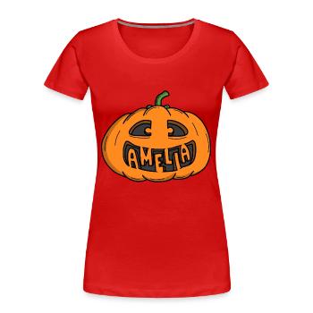 Amelia Halloween Kürbis - Frauen Premium Bio T-Shirt - Rot - Vorne - Mia (176cm)