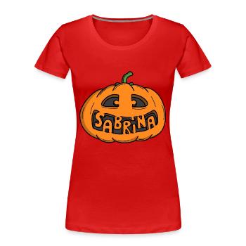 Sabrina Citrouille d’Halloween - T-shirt bio Premium Femme - rouge - Devant - Mia (176cm)