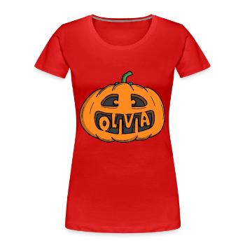 Olivia Halloween Kürbis - Frauen Premium Bio T-Shirt - Rot - Vorne - Mia (176cm)