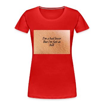 03DFE2D2 4E7E 4E8C 9B04 685491C9F258 chair de poule - T-shirt bio Premium Femme - rouge - Devant - Mia (176cm)