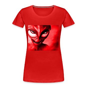Alien with Sharp Teeth Design - Red - Women's Premium Organic T-Shirt - red - Front - Mia (176cm)