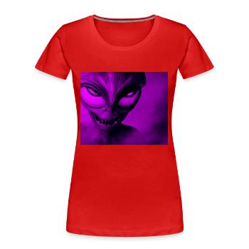 Alien with Sharp Teeth Design - Pink - Women's Premium Organic T-Shirt - red - Front - Mia (176cm)