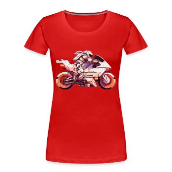 Motorrad Rennmaschine in der Zukunft mit Fahrer - Frauen Premium Bio T-Shirt - Rot - Vorne - Mia (176cm)