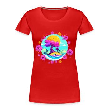 Rosa Blüte - Frauen Premium Bio T-Shirt - Rot - Vorne - Mia (176cm)