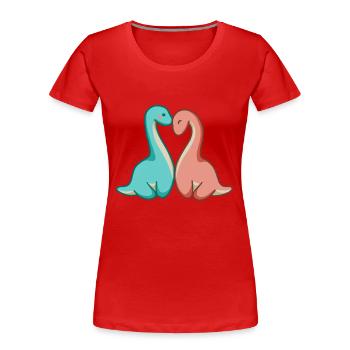 Süßes Dino Paar, Dinosaurier Liebe, Langhals - Frauen Premium Bio T-Shirt - Rot - Vorne - Mia (176cm)
