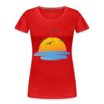 Sonnenuntergang und Wasservögel - Frauen Premium Bio T-Shirt - Rot - Vorne - Mia (176cm)