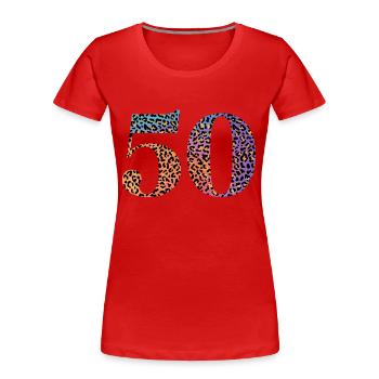 50e anniversaire léopard - T-shirt bio Premium Femme - rouge - Devant - Mia (176cm)