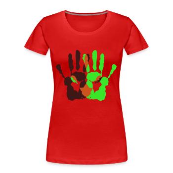 Les Mains - T-shirt bio Premium Femme - rouge - Devant - Mia (176cm)