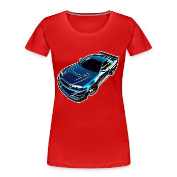 Jdm / Tuning / Turbolader / Felgen / Chiptuning - Frauen Premium Bio T-Shirt - Rot - Vorne - Mia (176cm)
