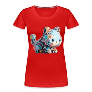 Colorful Abstract Robot Cat - Women's Premium Organic T-Shirt - red - Front - Mia (176cm)