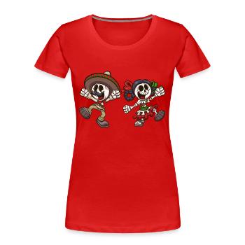Squelettes mexicains - T-shirt bio Premium Femme - rouge - Devant - Mia (176cm)
