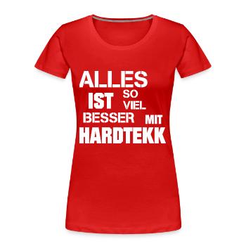 Hardtekk - Merch - Tekk - Geschenk - Frauen Premium Bio T-Shirt - Rot - Vorne - Mia (176cm)