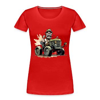 Paysan énervé sur son tracteur - T-shirt bio Premium Femme - rouge - Devant - Mia (176cm)