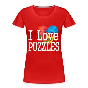 I Love Puzzles Piece Jigsaw Puzzle - Women's Premium Organic T-Shirt - red - Front - Mia (176cm)