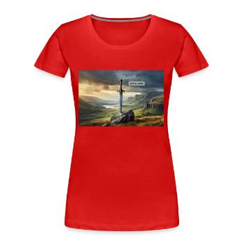 beaux lieux mythiques – Excalibur King Artus - T-shirt bio Premium Femme - rouge - Devant - Mia (176cm)