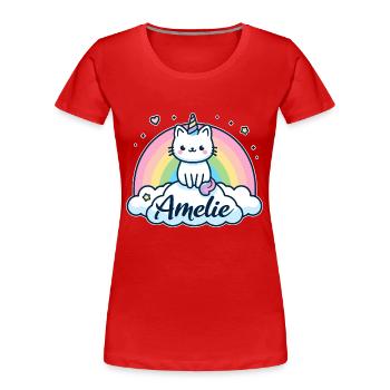 Amélie Nom Prénom Licorne chat - T-shirt bio Premium Femme - rouge - Devant - Mia (176cm)